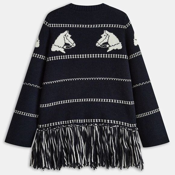 Commense Horse-Pattern Wool Blend Fringe Cardigan - Picture 4 of 6